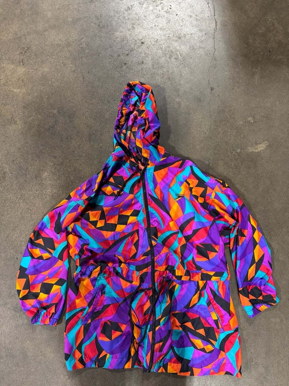 Vintage 90s Speedo Authentic Fitness All-Over Print Abstract Neon Windbreaker Ja